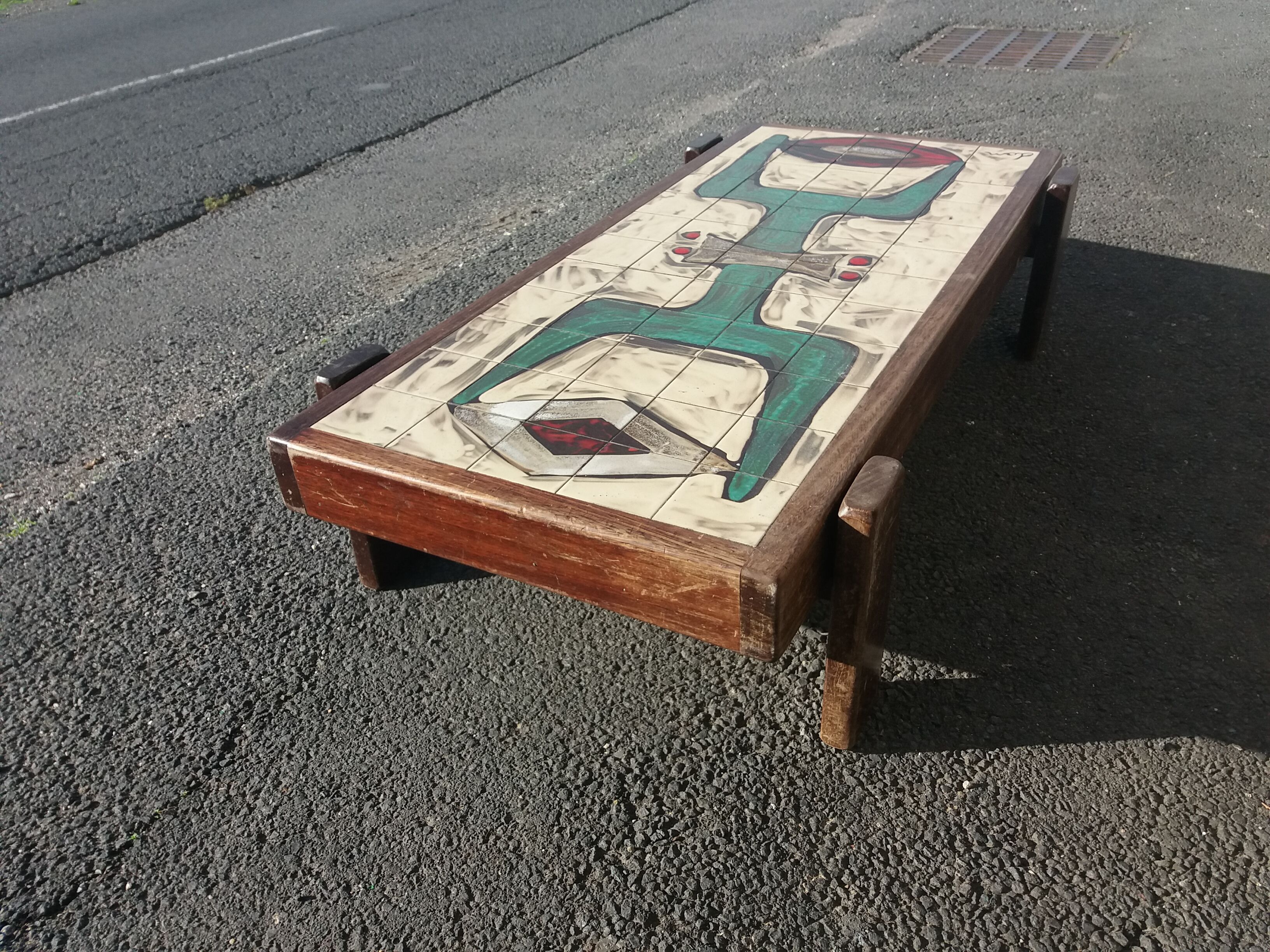 Coffee table ceramic and mahogany by Dan in Vallauris to 1950/60