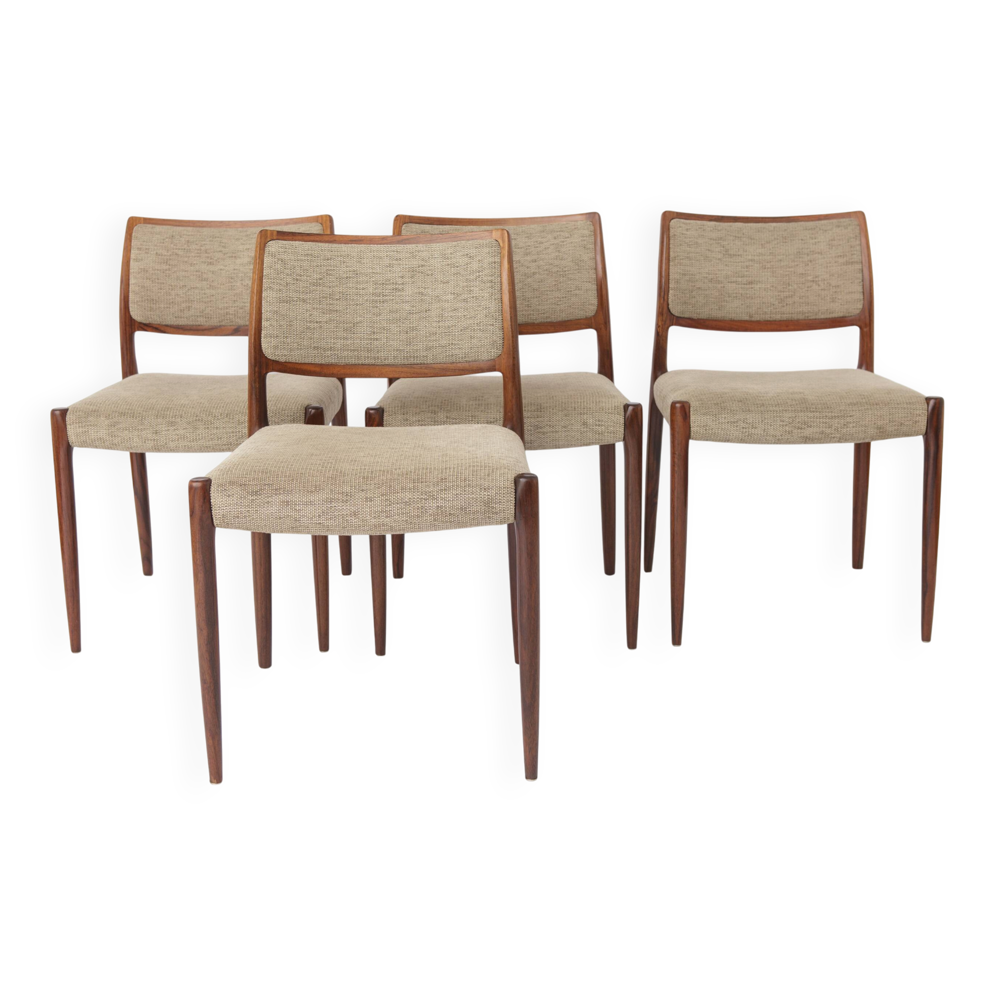 Set of 4 Niels Otto Møller Model 80 Rosewood Dining Chairs, Danish Modern
