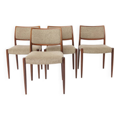 Ensemble de 4 chaises de salle à manger en palissandre modèle 80 de Niels Otto Møller, design danois moderne.