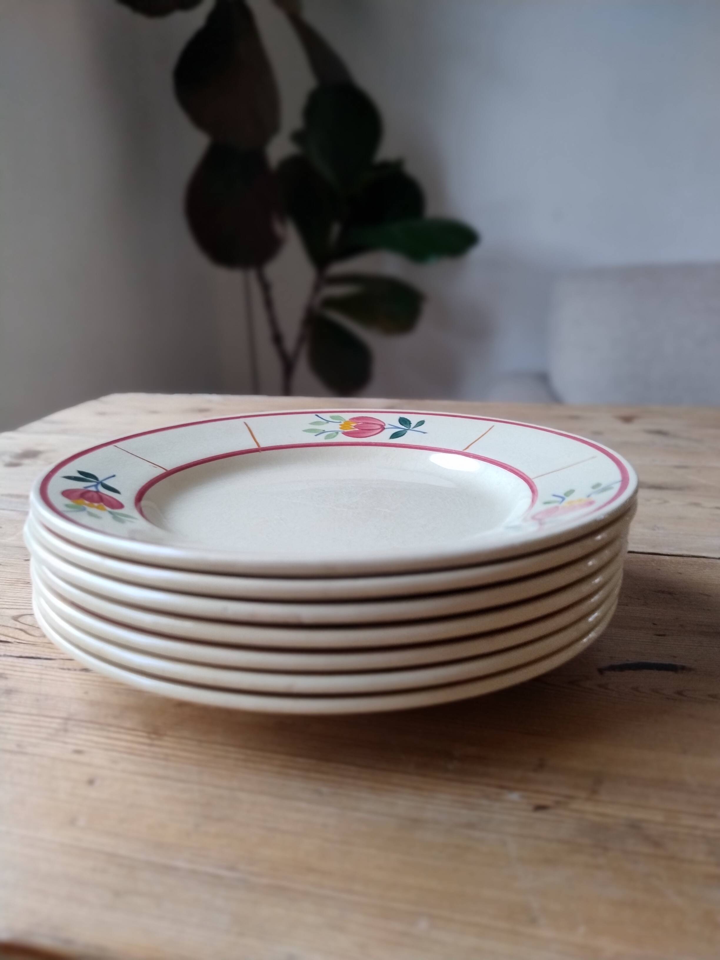 Set of 7 vintage dessert plates in Gien earthenware, model Jacqueline.