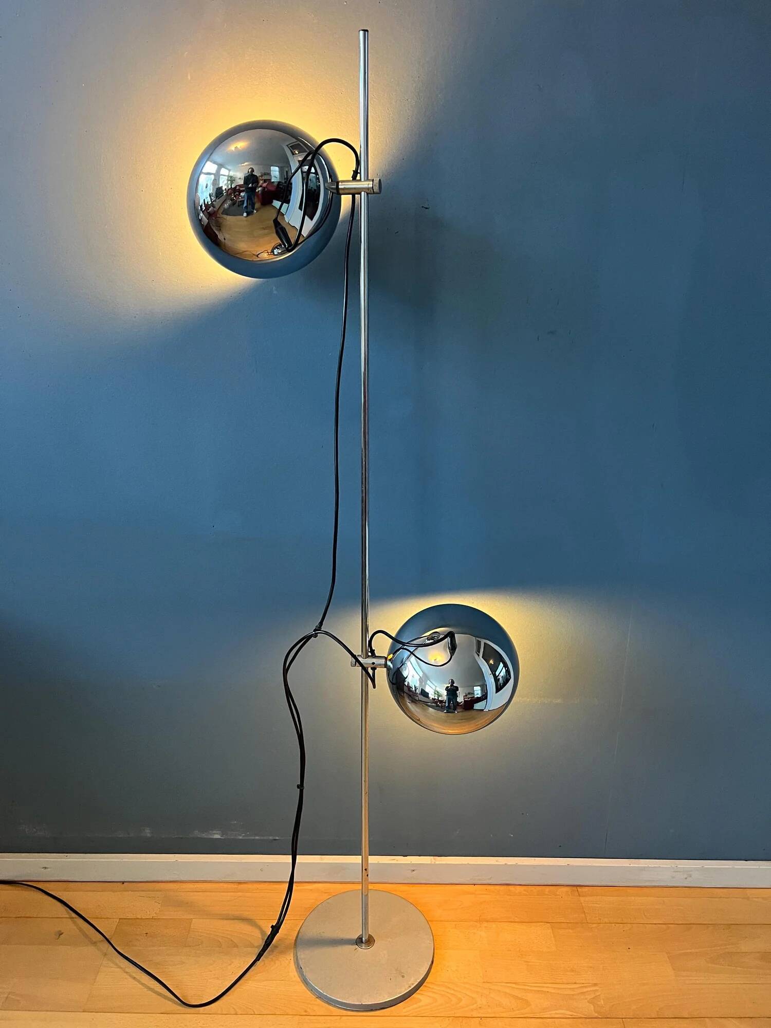 70s mid-century chrome Herda eyeball floor lamp