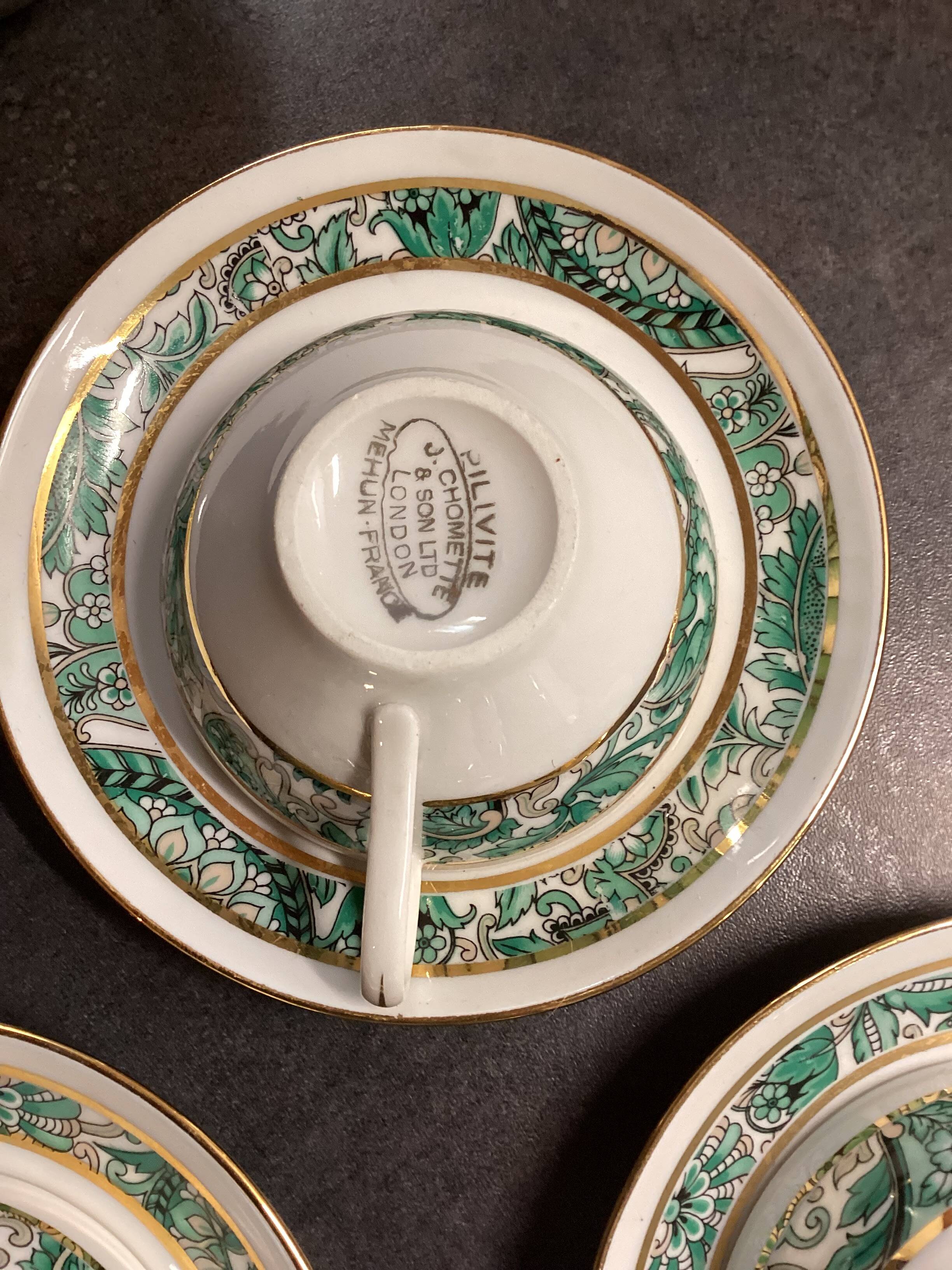 Set of Six Vintage Pillivuyt Coffee Cups and Saucers