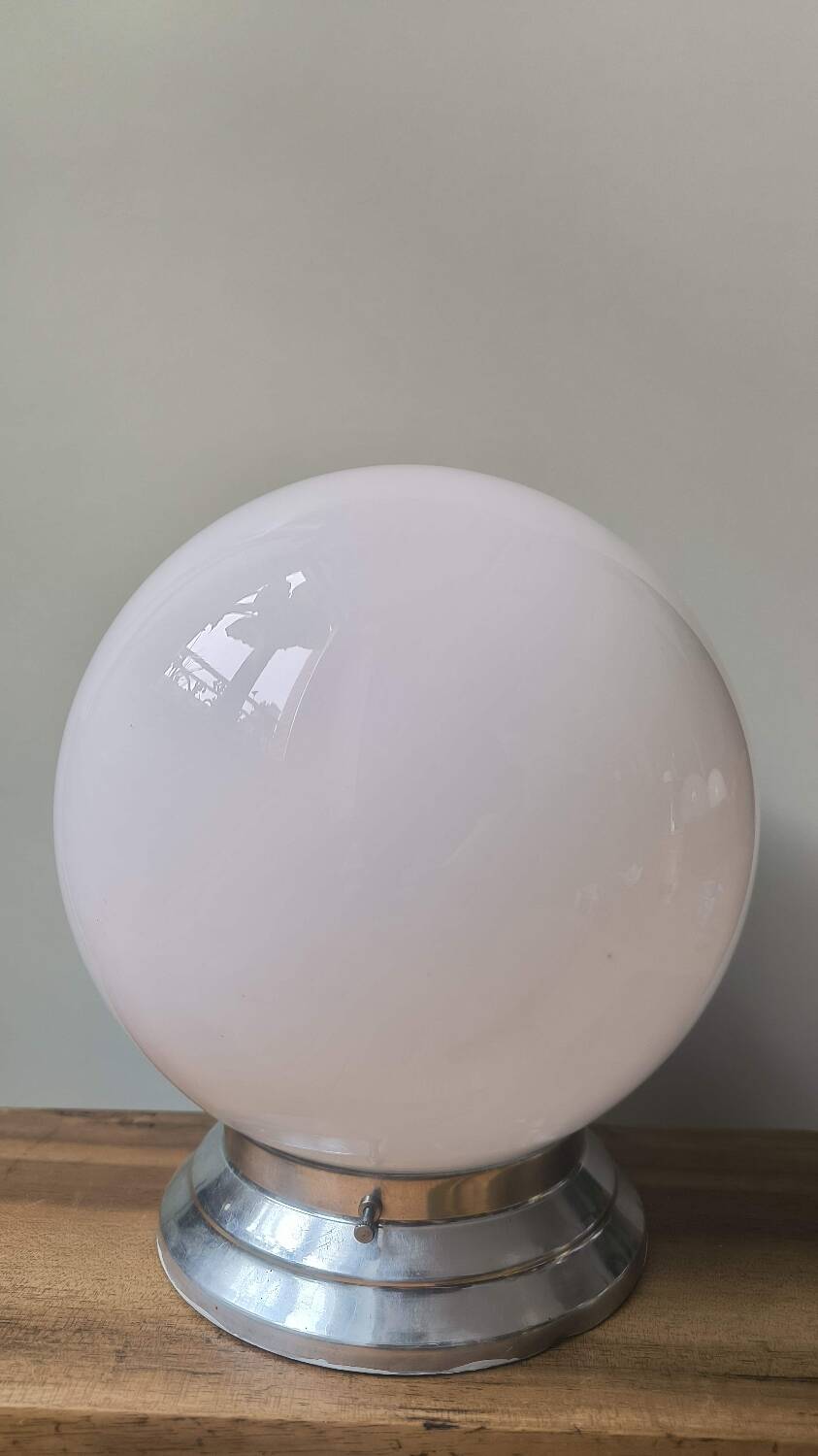 Vintage ceiling light with Globe lamp in white opaline glass