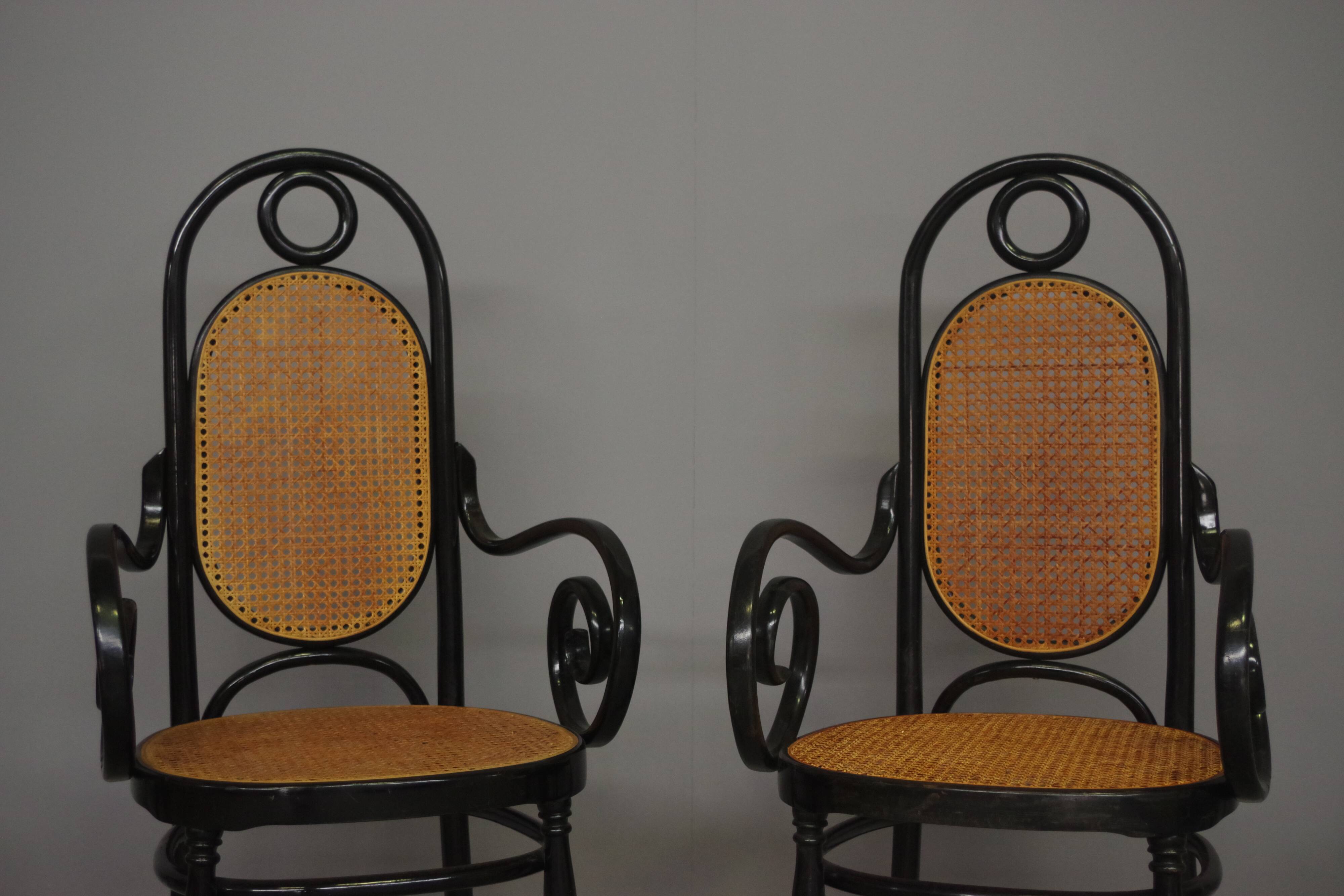 Chairs in curved beech and vienna straw, 1980s, set of 4