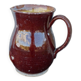 Pichet ancien en faïence française brune à intérieur émaillé jaune