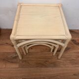 Three stackable rattan and bamboo Maugrion coffee tables