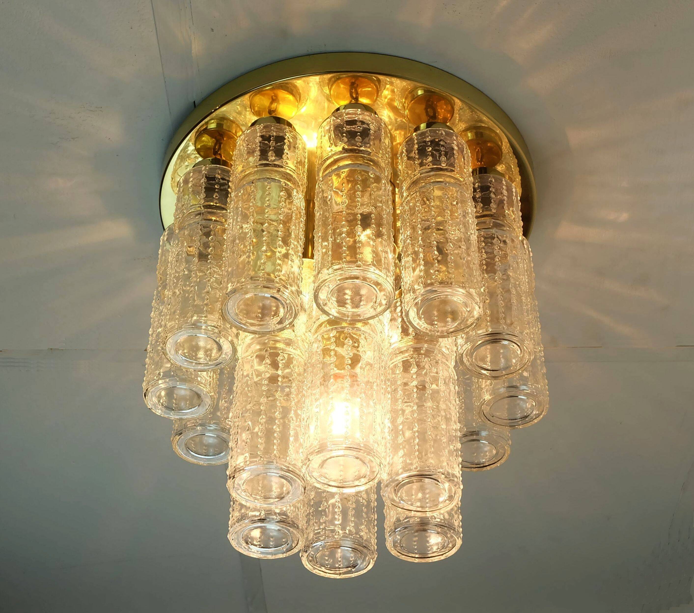 limburg mid century CEILING LIGHT ceiling fixture with 18 glass tubes