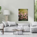 Peony fields painting, signed and delivered with its certificate