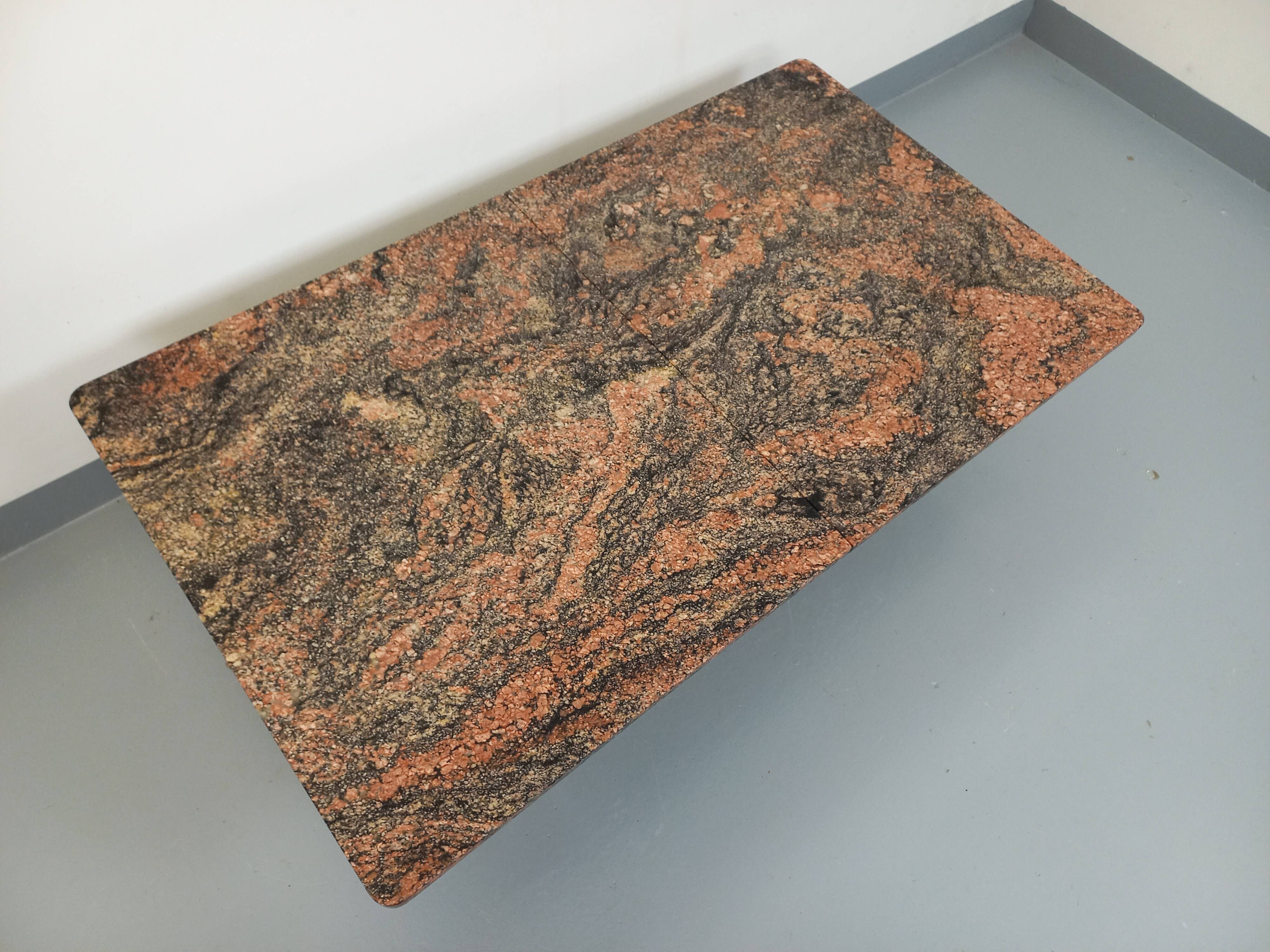 Vintage granite, chrome metal and black melamine coffee table with bar