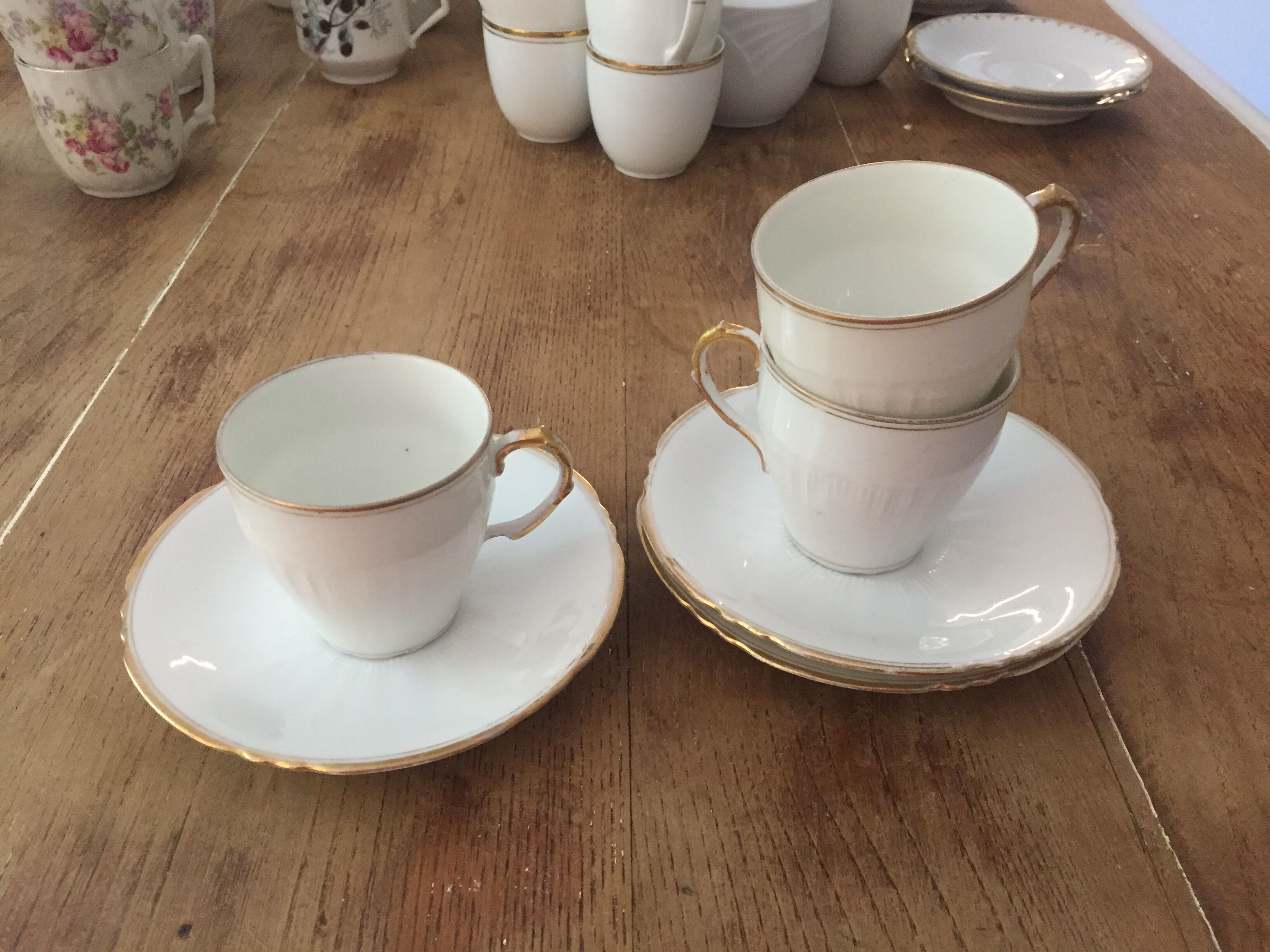 set of 3 cups and old saucers