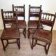 Series of 4 renaissance style chairs in natural wood and leather circa 1850