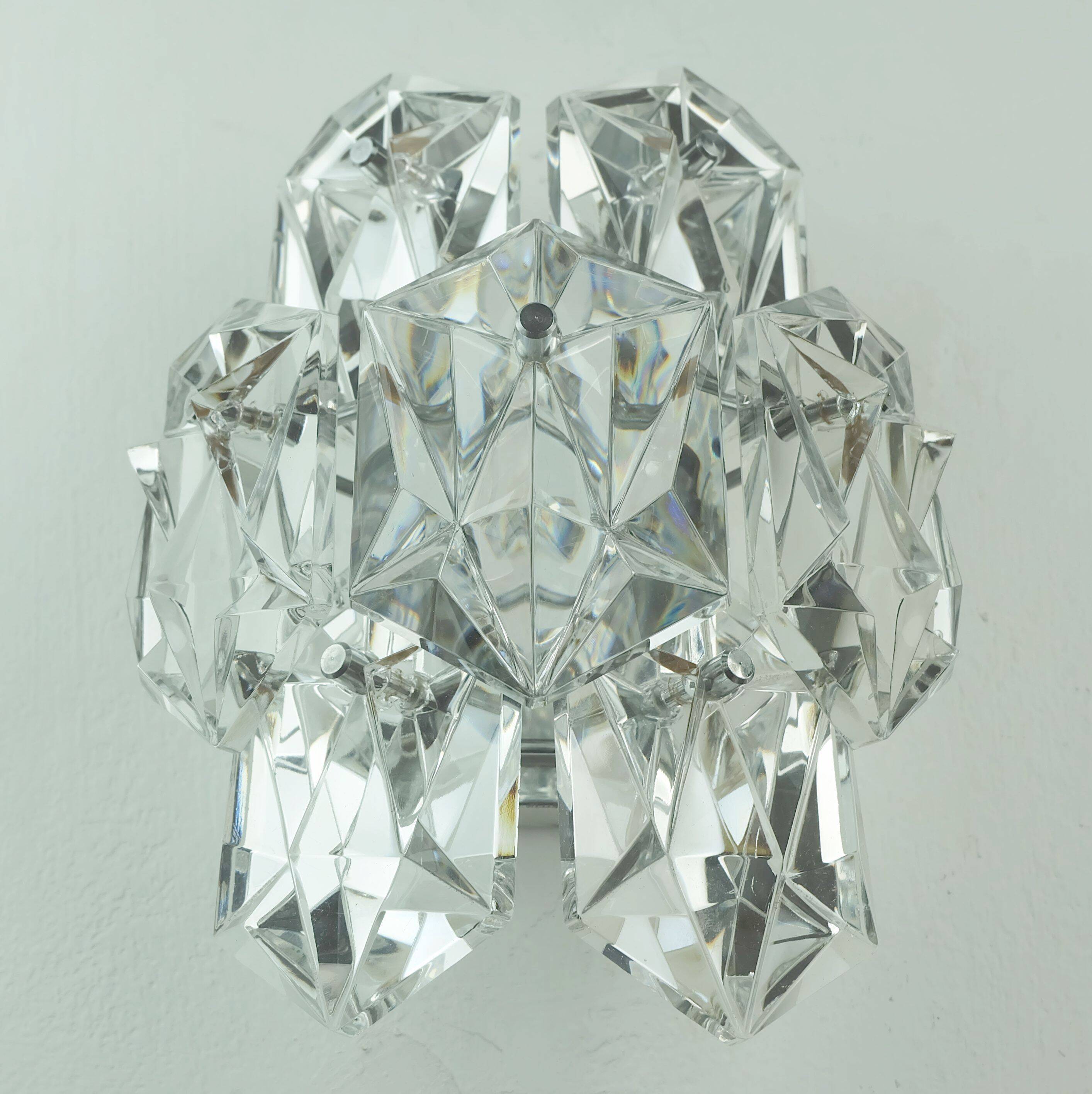 Elegant mid century sconce crystal glass prisms and chrome by kinkeldey 196