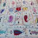 White suzani kilim rug with hand embroidered multi-colored patterns