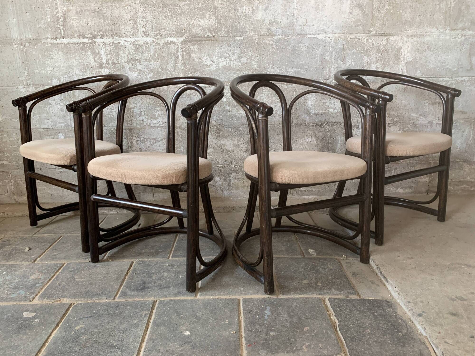 Set of 4 midcentury bentwood bamboo Dutch dining chairs, Rohe Noordwolde 19