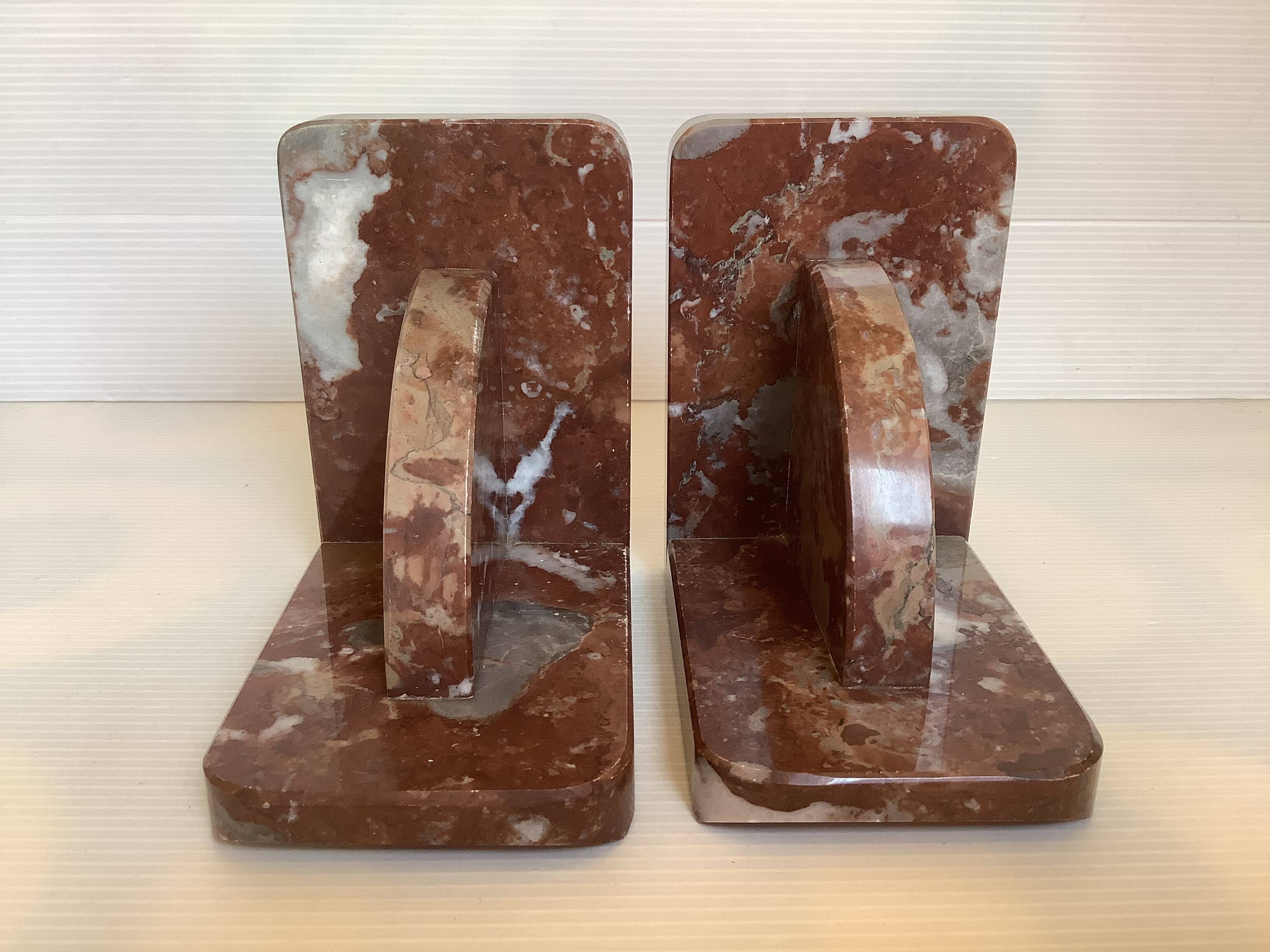 Pair of art deco morello cherry marble bookends
