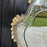 Venetian Murano Glass Mirror, Gilded with Fine Gold, Engraved Mirror, Circa 1950