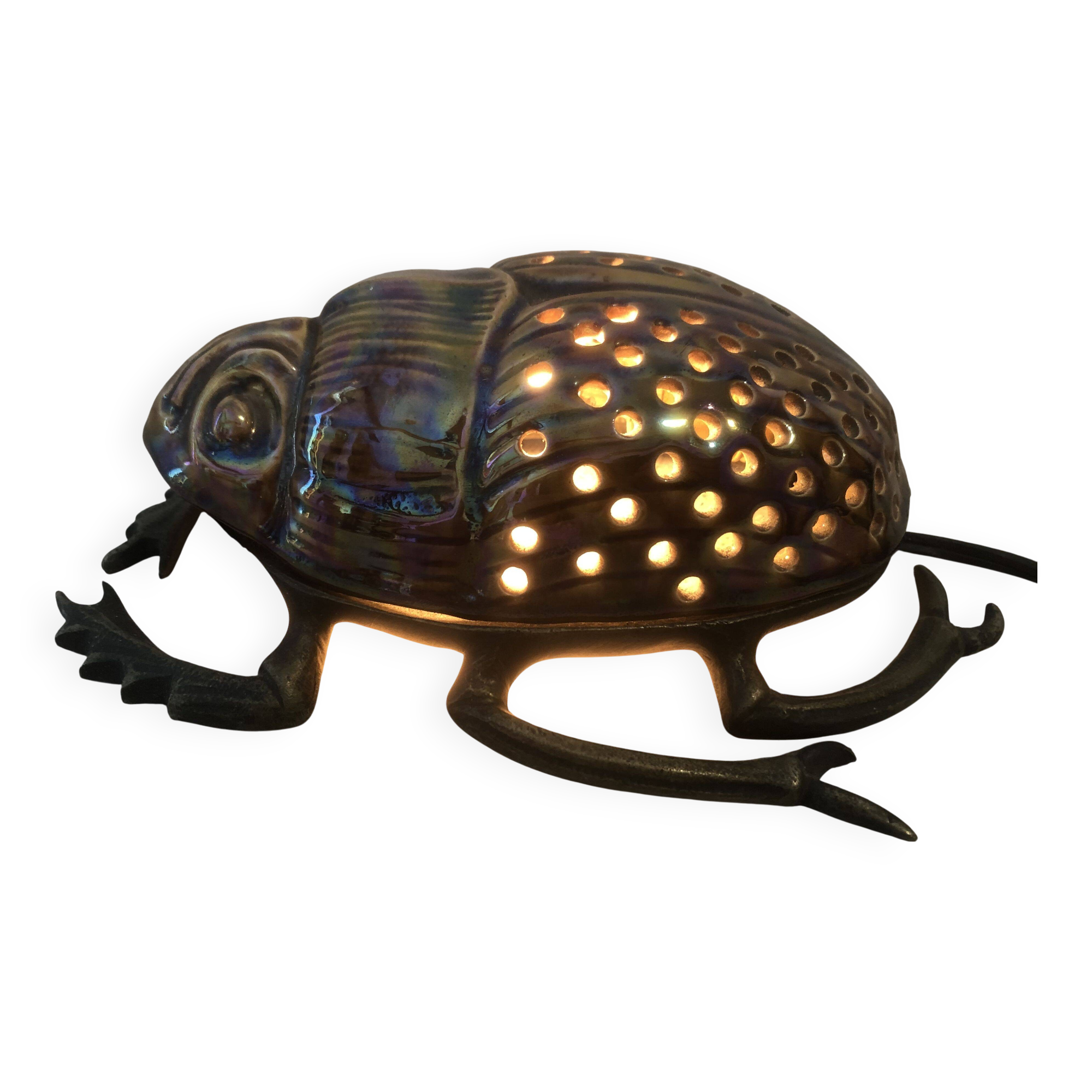 Zoomorphic scarab lamp in glazed ceramic