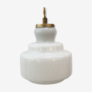 Art Deco pendant lamp in white opaline