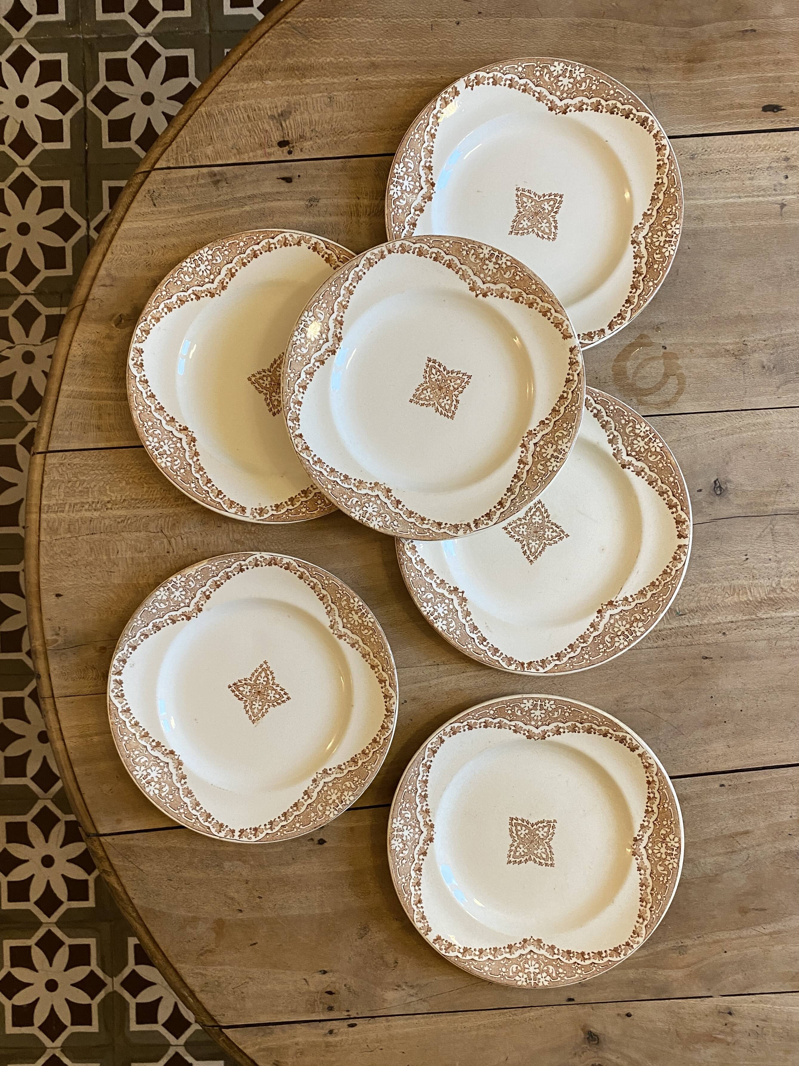 Set of 6 vintage flat ironstone plates, Andalous model from Longwy