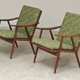 Pair of green flower boomerang armchairs by Antonin Suman for Ton (Thonet)