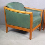 Fauteuils en cuir vert vintage des années 1970