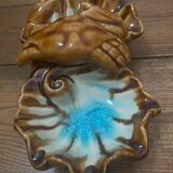 Empty crab pocket in enameled ceramic, vintage 70s