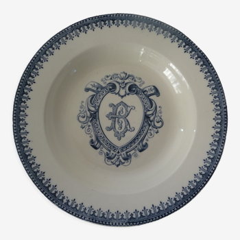 Assiette  terre de fer faience ancienne monogramme B