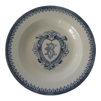 Assiette  terre de fer faience ancienne monogramme B