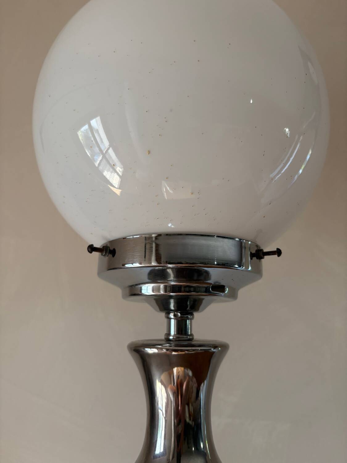 Vintage 1970s chrome globe lamp with bamboo-like finish