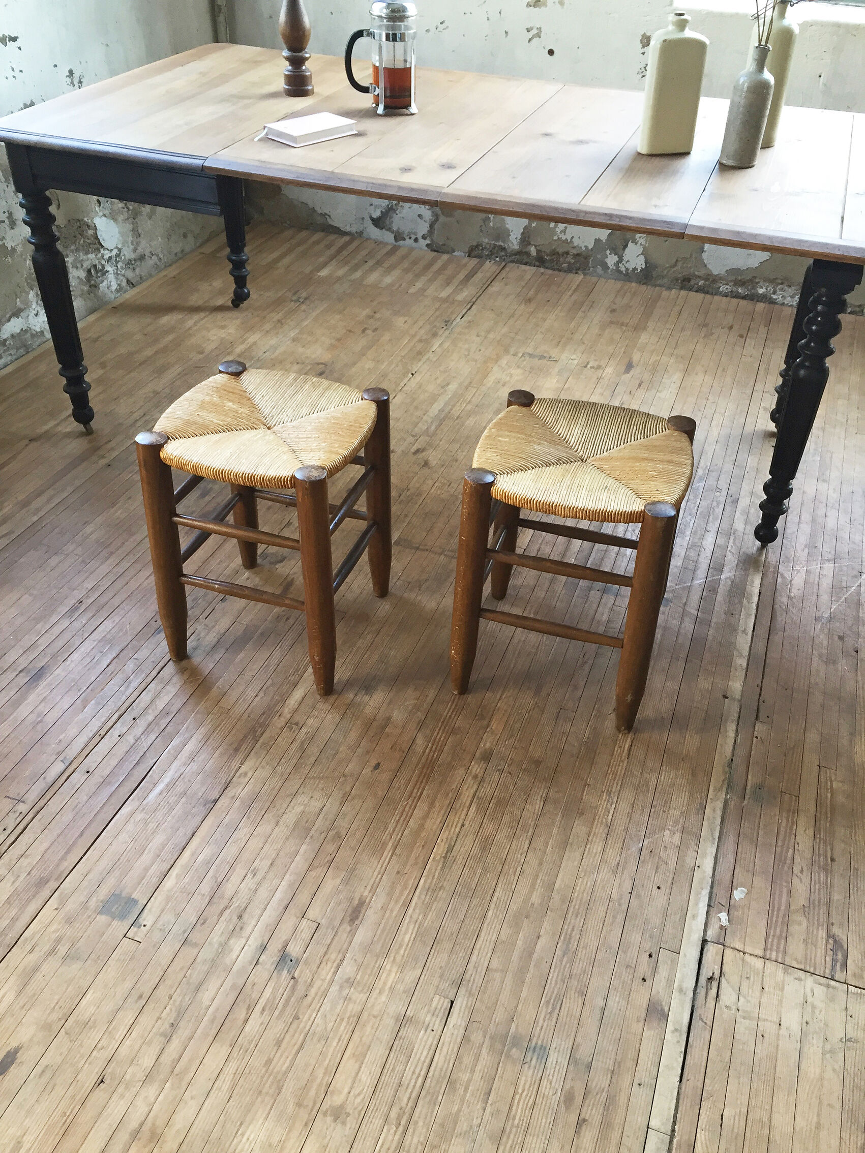 Pair of straw stools
