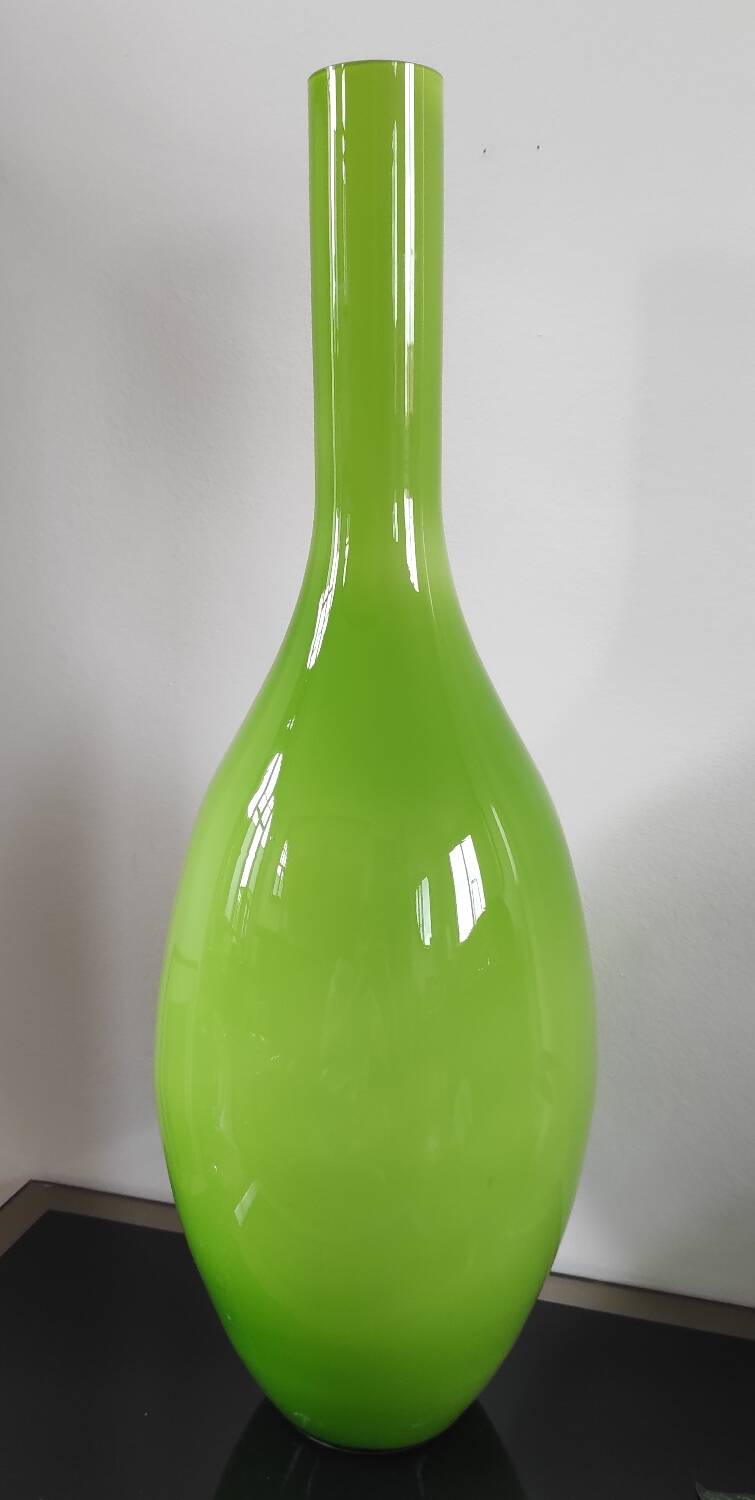 Grand vase bouteille géant en verre doublé vert pomme (66 cm)