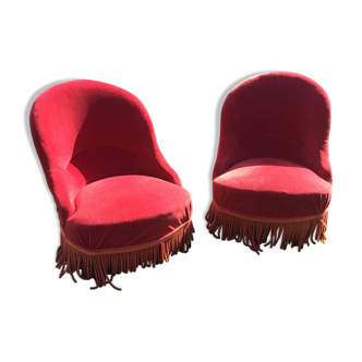 Pair of red velvet toad armchairs