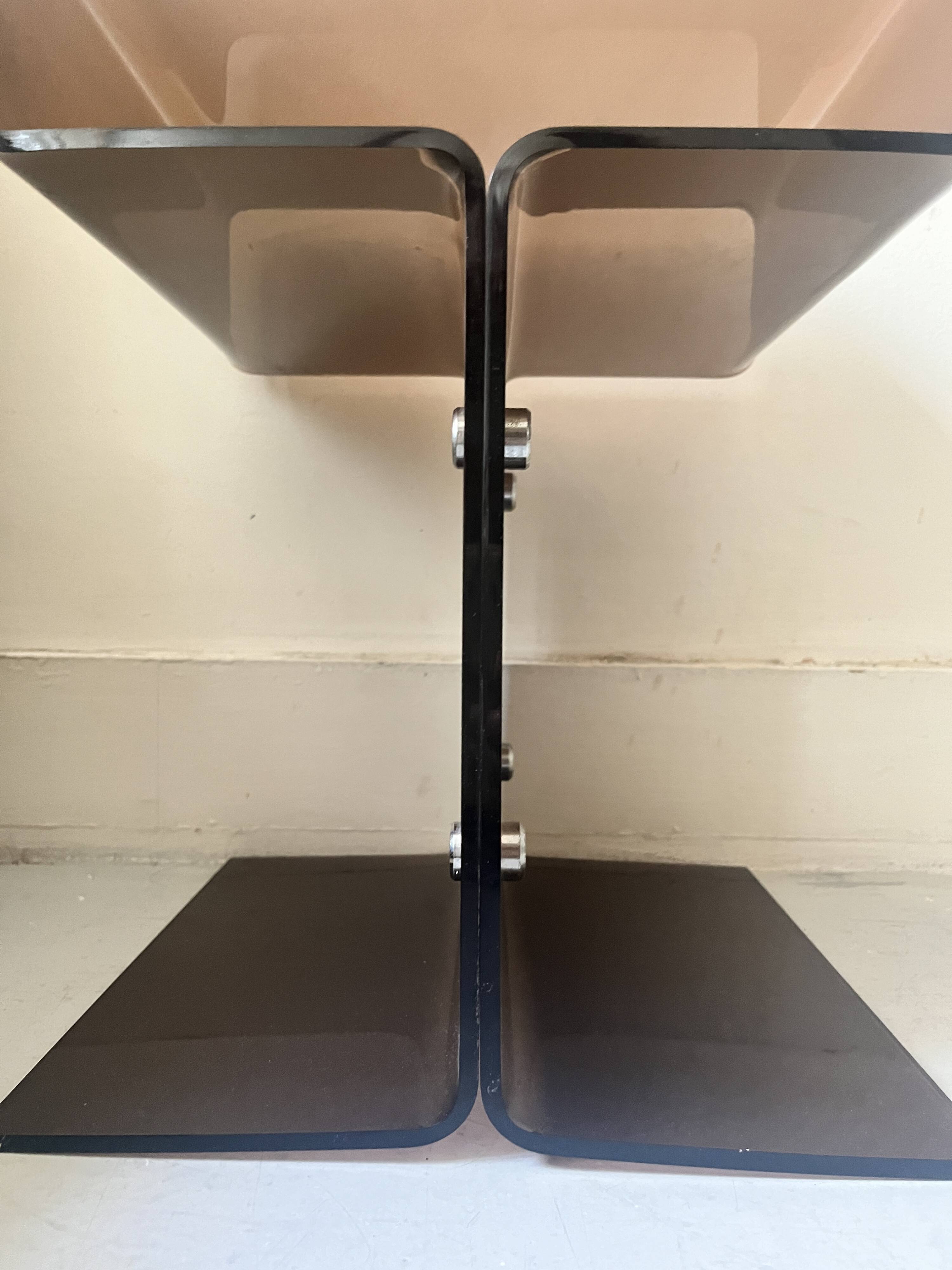 Smoked plexiglass side table/bedside table, M. Dumas for Roche Bobois 1970