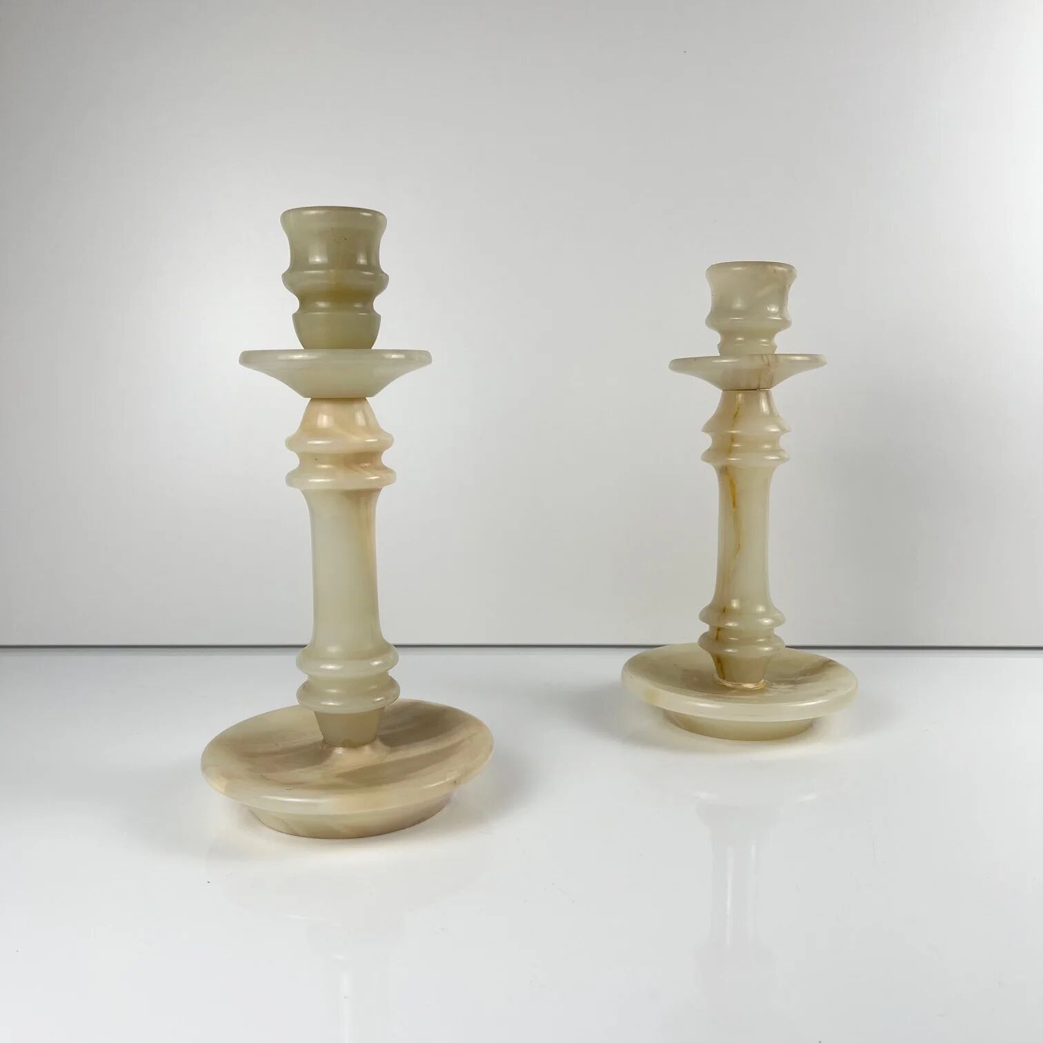 Pair of alabaster candlesticks, 20th century