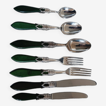 Cutlery set x8 Laure Japy silver metal and wood