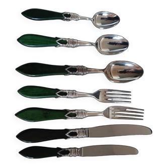 Cutlery set x8 Laure Japy silver metal and wood