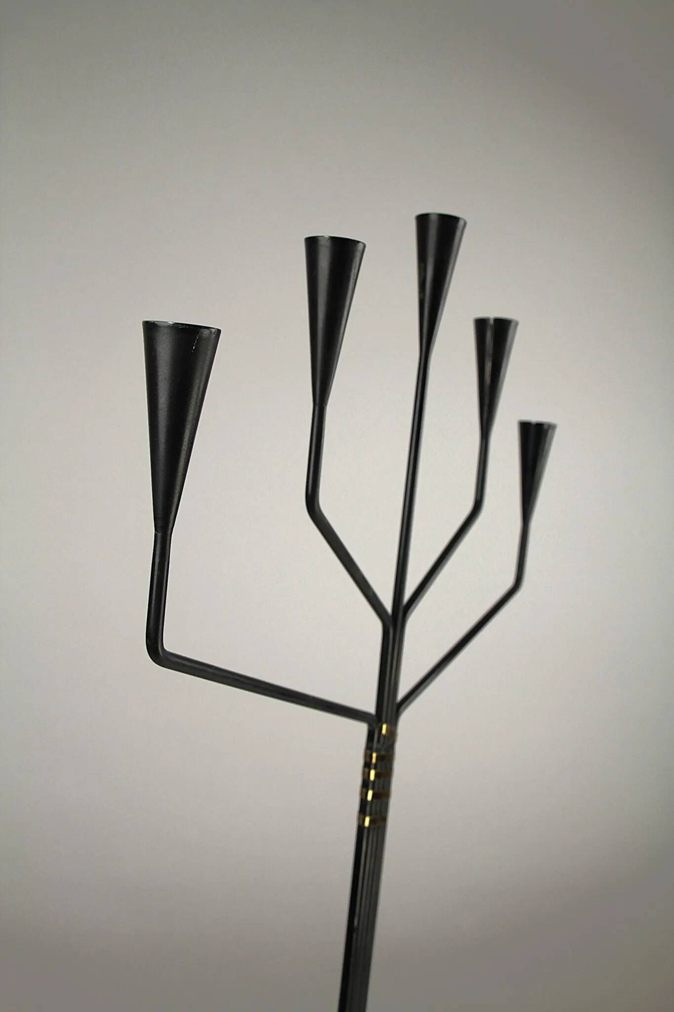 Floor Standing Candelabra with Black & Brass Details – by Gunnar Ander for Ystad-Metall – Sweden, 1960s
