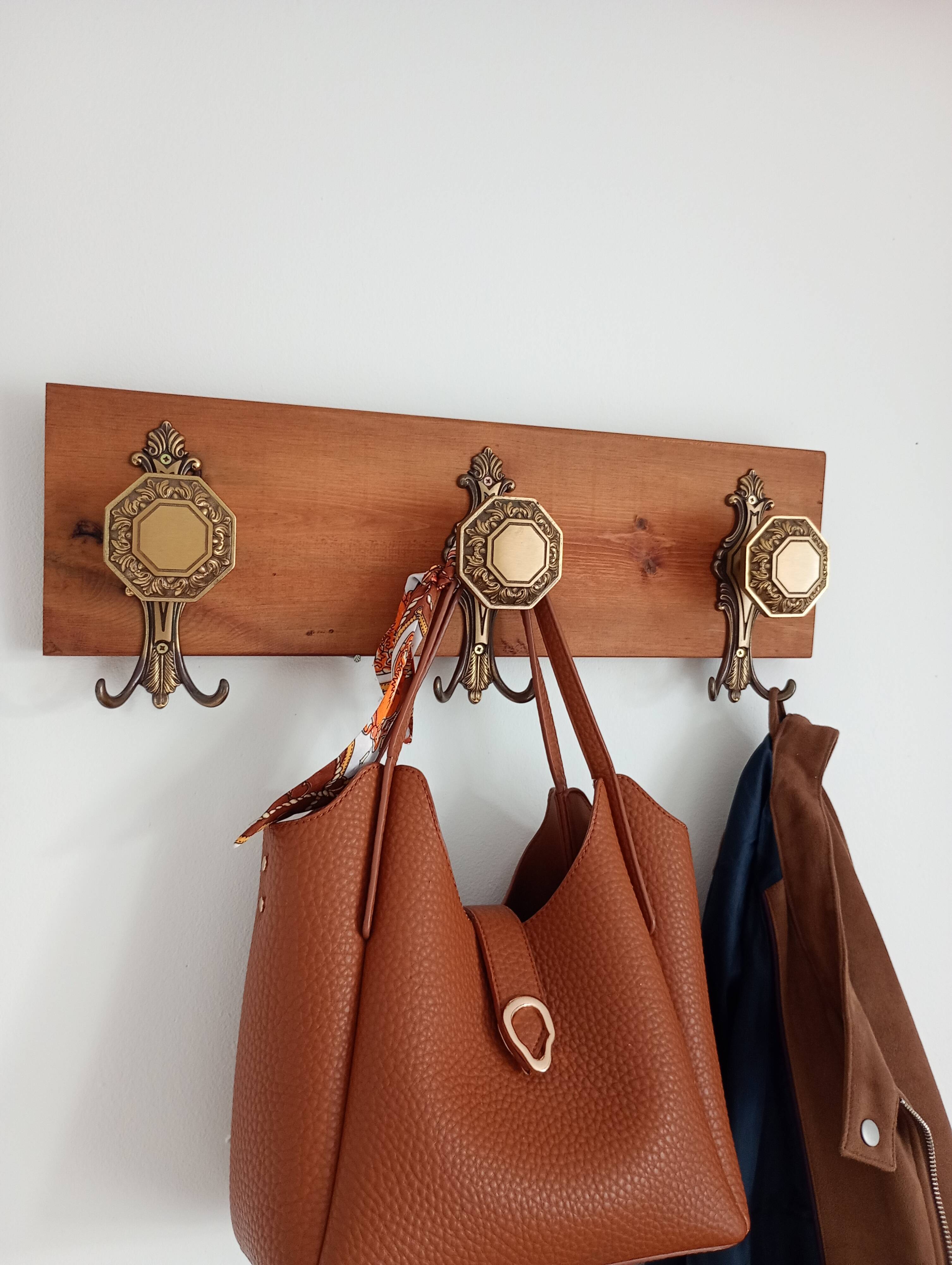 Wall-mounted coat rack 3 hooks brass vcr italy - vintage decoration