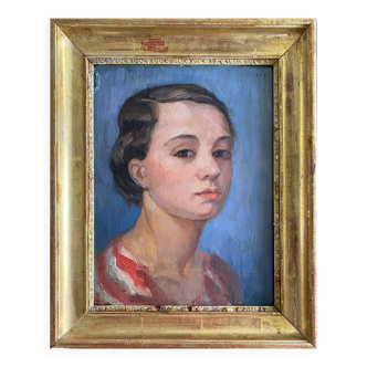 Hsp painting "portrait of a young brunette girl" by marguerite crissay (1874-1945)
