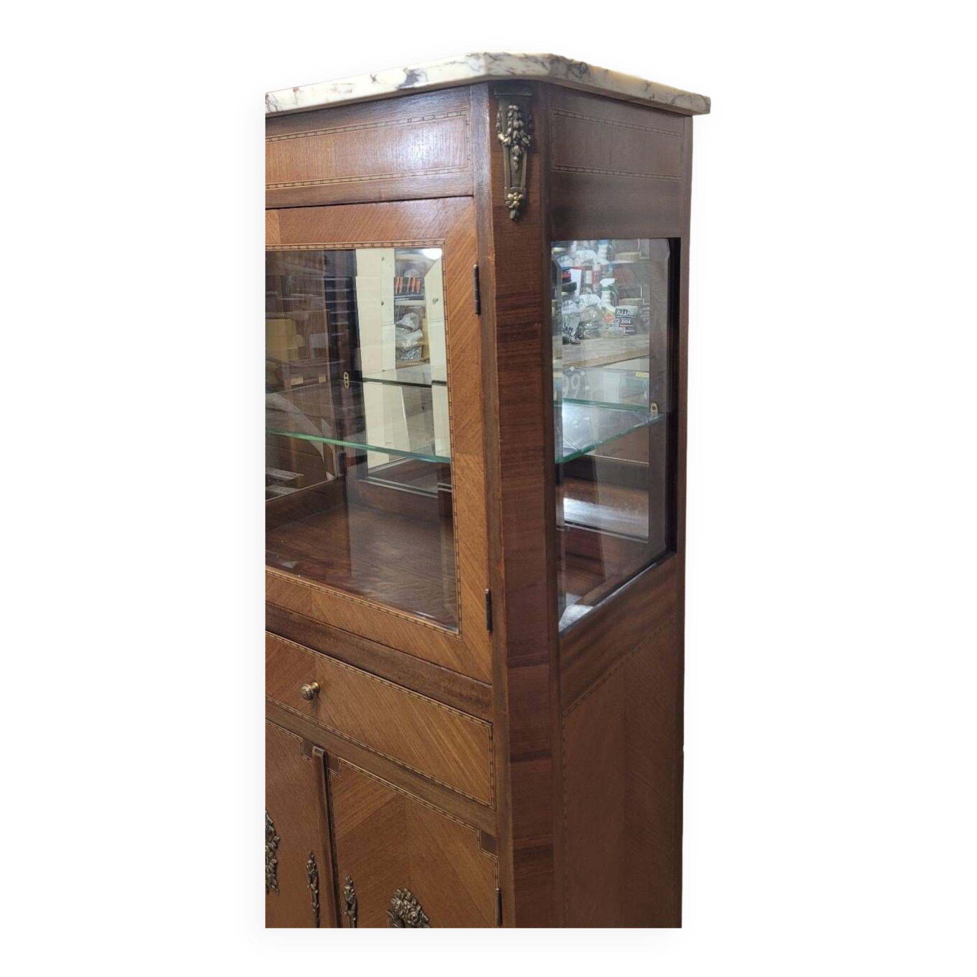 Louis XV style display case in marquetry