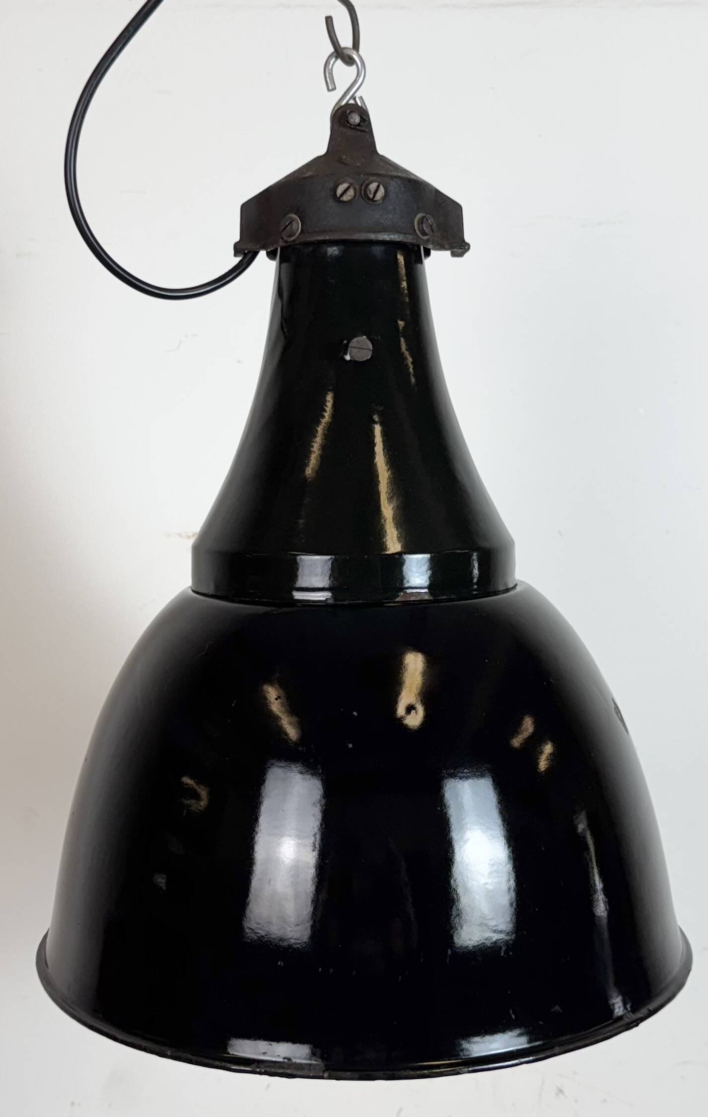 Industrial Black Enamel Bauhaus Pendant Lamp, 1930s