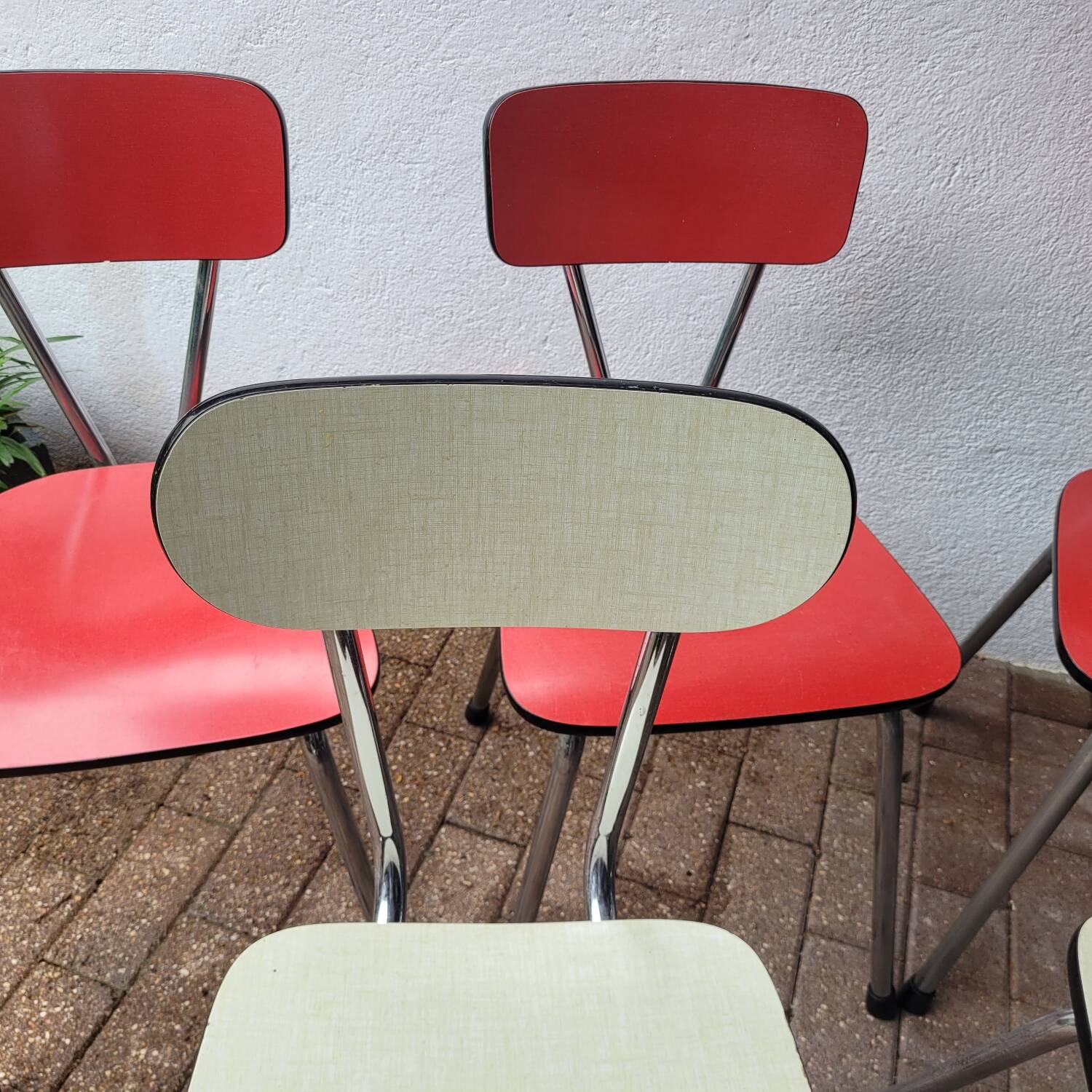5 Red and Pale Green Formica Chairs – Vintage Retro