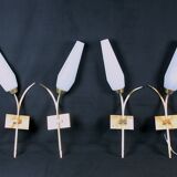 Lot de 4 appliques en laiton et opaline