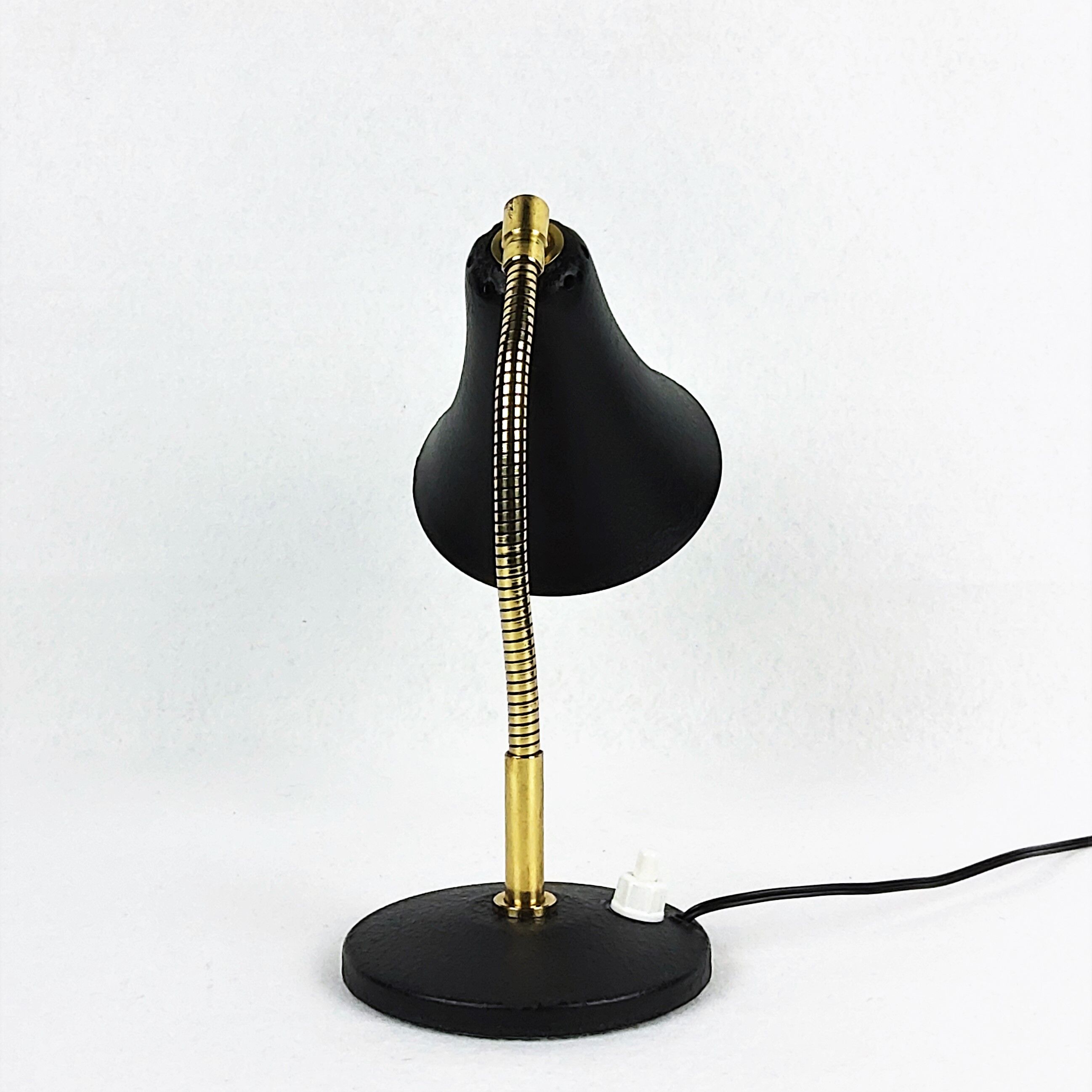 Lamp applies black metal and brass pot 1950