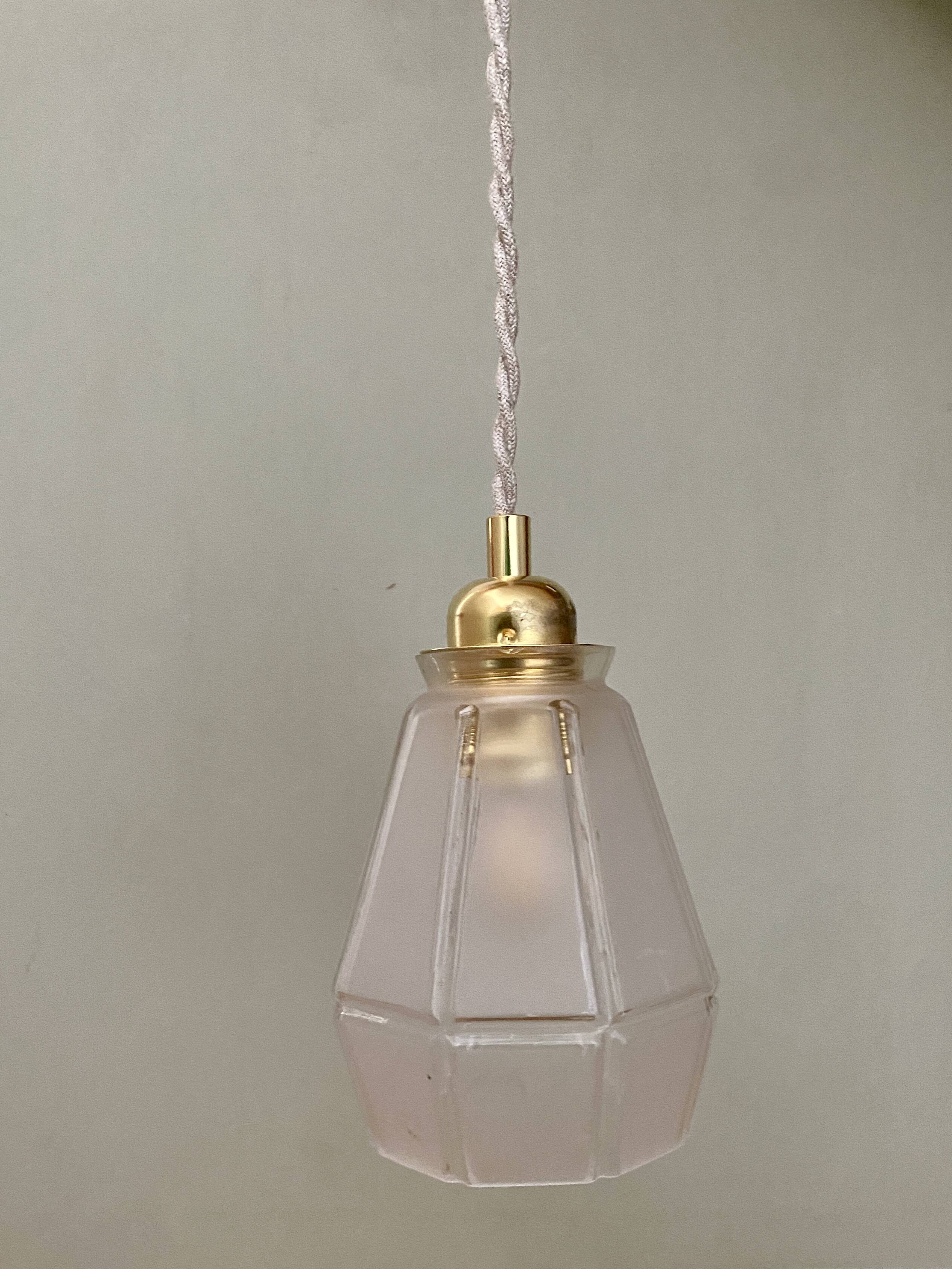 Vintage art deco frosted glass tulip pendant light