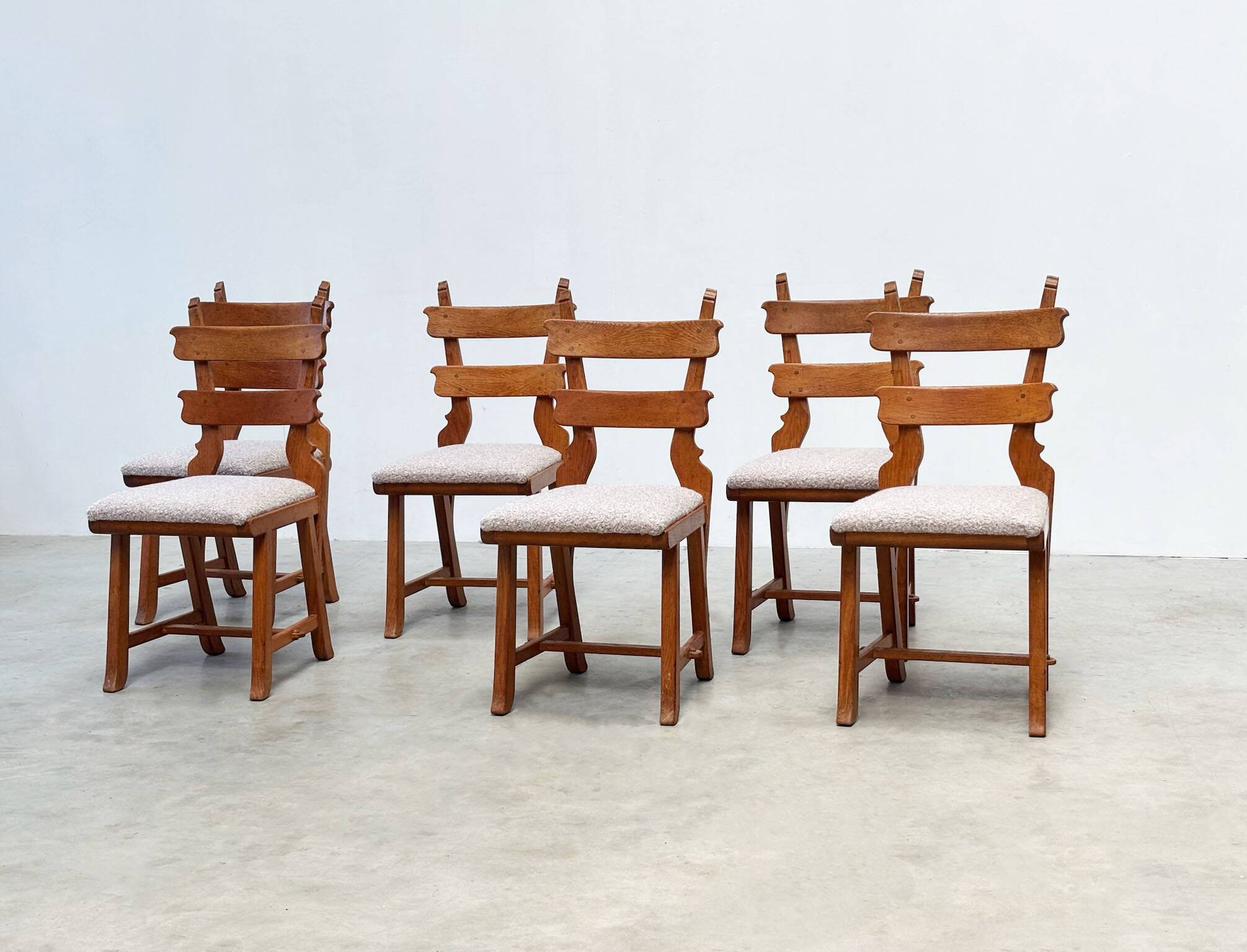 Set of six French brutalist dining chairs