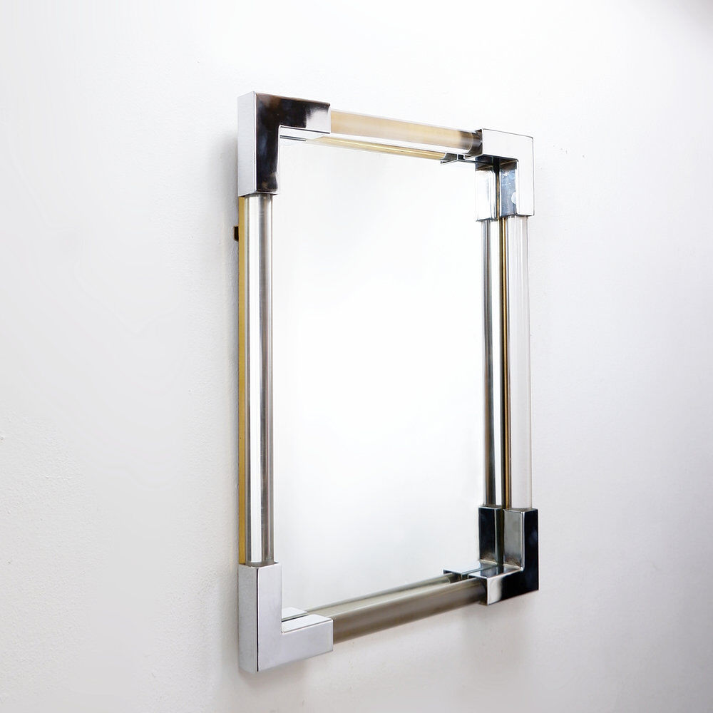 Wall mirror in lucite and chrome, 1970s