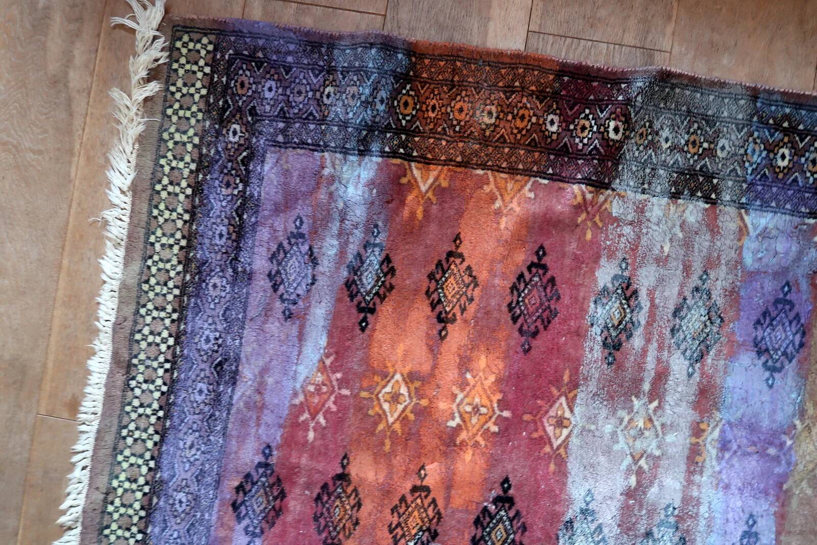 Contemporary artistry meets vintage Bukhara rug, 95cm x 154cm, 1950s