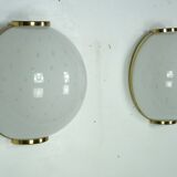 Pair of large round murano bullicante glass sconces with brass. Italy 1970s