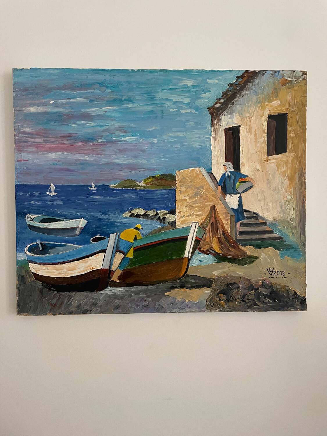 Huile sur toile - village de pecheurs
